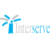 Logo of Interserve. It features a stylised blue figure with raised arms, resembling the letter I, with blue and grey arcs emanating from it. The word Interserve is written in grey and blue, symbolising precision in tasks such as Tank Inspection and Non-Destructive Testing.